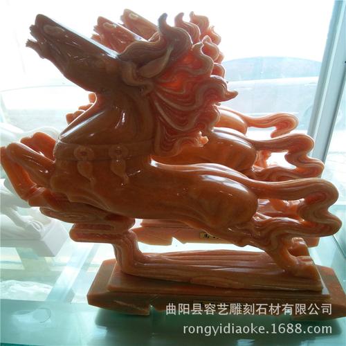 曲阳石雕工艺品晚霞红马 办公室摆件 汉白玉雕刻室内工艺品摆.